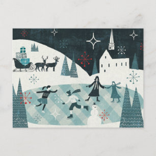 Merry Christmastime Skating Scene Holiday Postcard