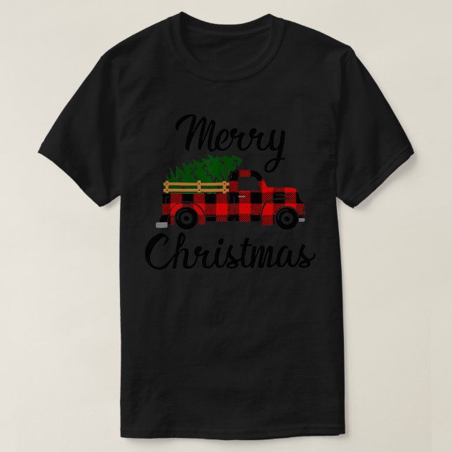 Merry ChristmasTree On Buffalo Plaid Truck  T-Shirt (Design Front)
