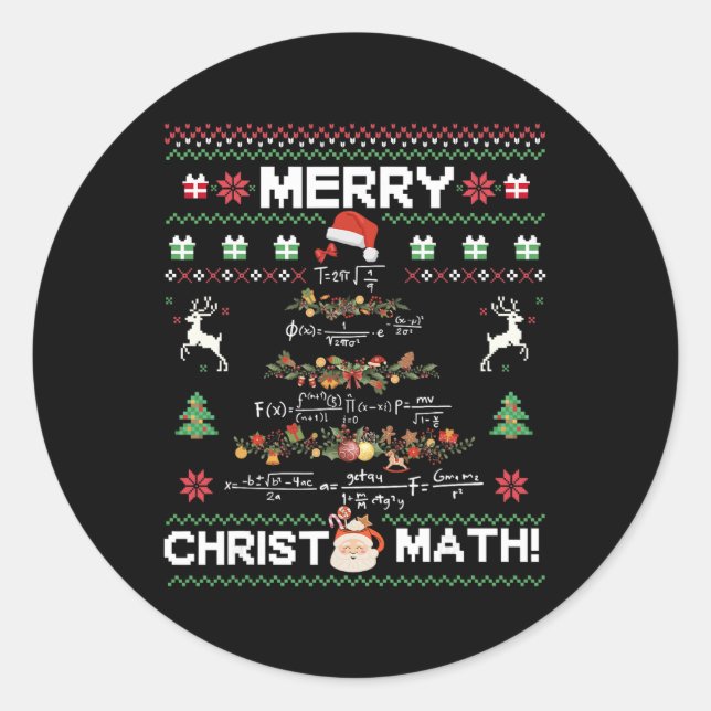 Merry Christmath Funny Christmas Math Tree Student Classic Round Sticker (Front)
