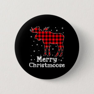 Merry Christmoose Buffalo Plaid Christmas Moose 6 Cm Round Badge