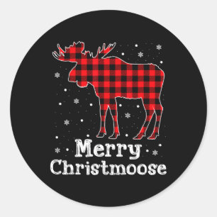 Merry Christmoose Buffalo Plaid Christmas Moose  Classic Round Sticker