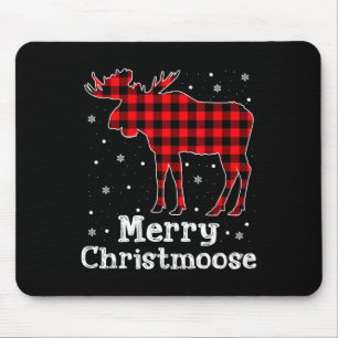 Merry Christmoose Buffalo Plaid Christmas Moose Mouse Pad