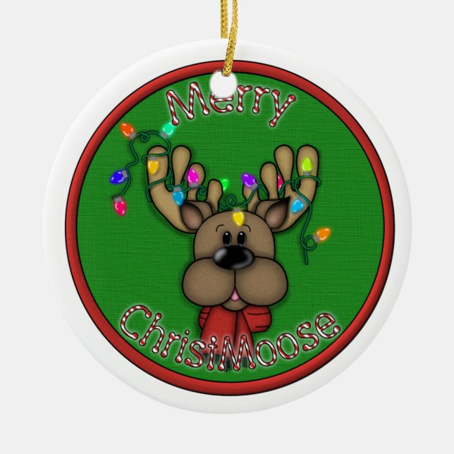 Merry Christmoose Ceramic Ornament (Front)