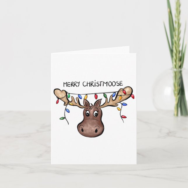 Merry Christmoose Christmas Moose Xmas Lover Holid Card (Front)