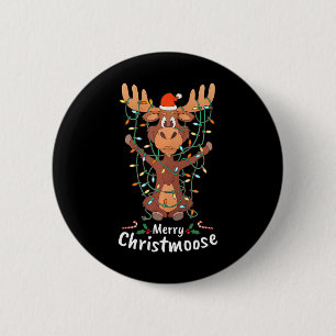 Merry Christmoose Christmas Moose Xmas Tree Lights 6 Cm Round Badge