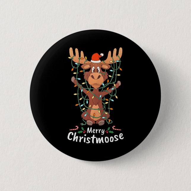 Merry Christmoose Christmas Moose Xmas Tree Lights 6 Cm Round Badge (Front)