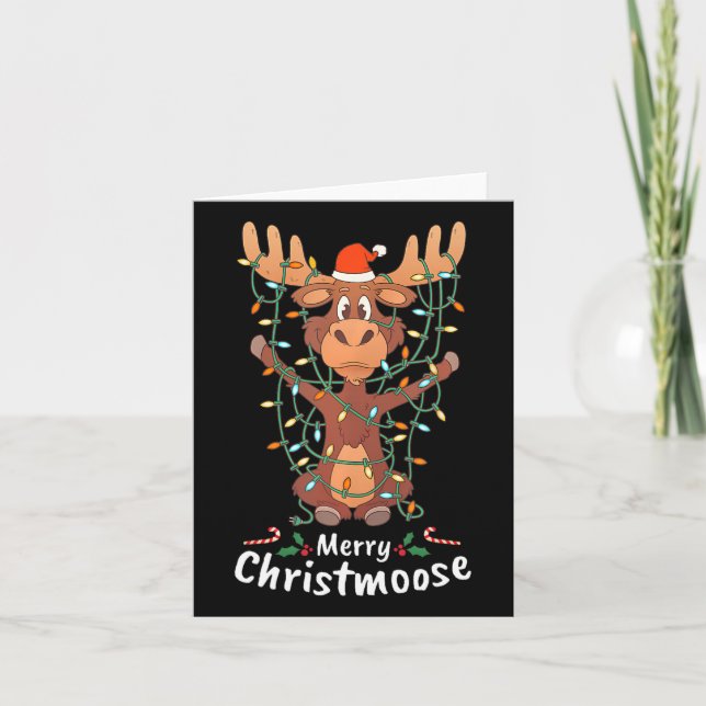 Merry Christmoose Christmas Moose Xmas Tree Lights Card (Front)