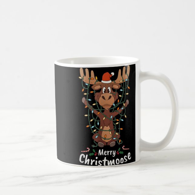 Merry Christmoose Christmas Moose Xmas Tree Lights Coffee Mug (Right)