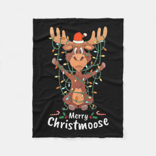 Merry Christmoose Christmas Moose Xmas Tree Lights Fleece Blanket