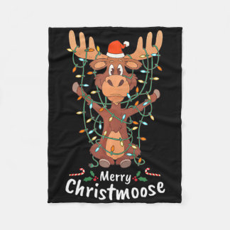 Merry Christmoose Christmas Moose Xmas Tree Lights Fleece Blanket