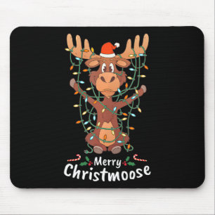 Merry Christmoose Christmas Moose Xmas Tree Lights Mouse Pad