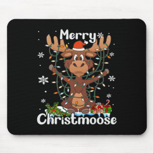 Merry Christmoose Christmas Moose Xmas Tree Lights Mouse Pad