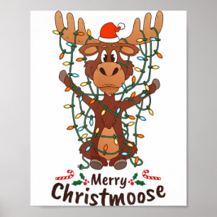 Merry Christmoose Christmas Moose Xmas Tree Lights Poster