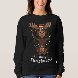 Merry Christmoose Christmas Moose Xmas Tree Lights Sweatshirt