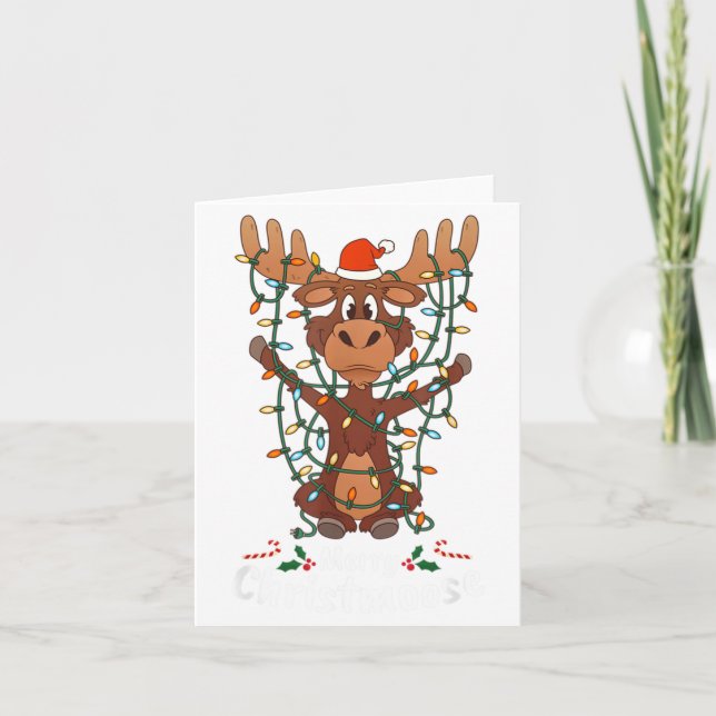 Merry Christmoose Christmas Mooses Xmas Tree Light Card (Front)