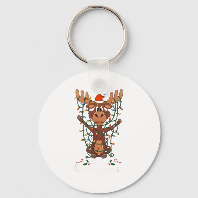 Merry Christmoose Christmas Mooses Xmas Tree Light Key Ring (Front)
