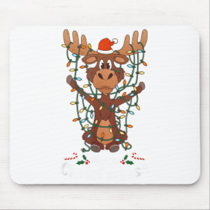 Merry Christmoose Christmas Mooses Xmas Tree Light Mouse Pad