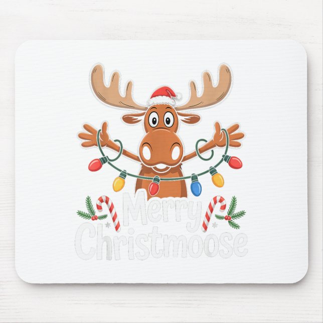 Merry Christmoose Christmas Tree Lights Santa Hat  Mouse Pad (Front)