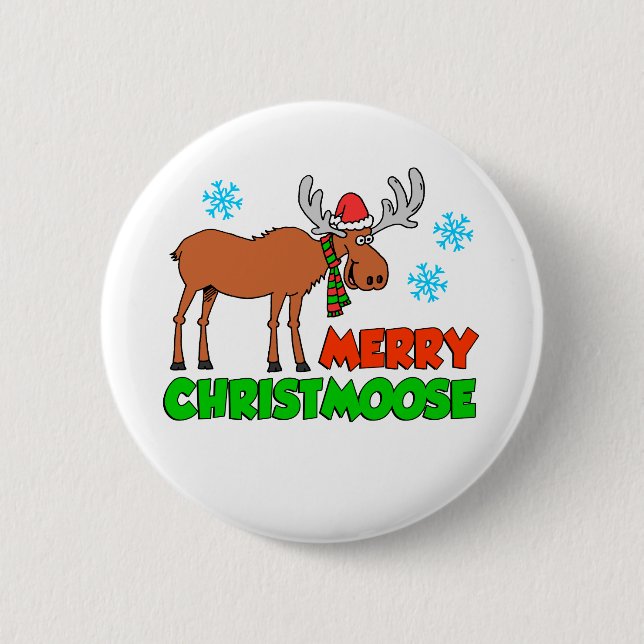 Merry Christmoose Cute Holiday Pun 6 Cm Round Badge (Front)