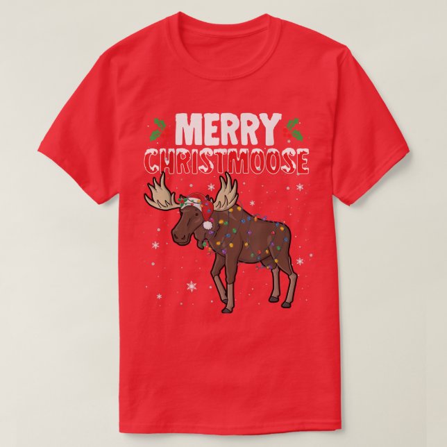 Merry Christmoose Funny Christmas Moose Santa Xmas T-Shirt (Design Front)