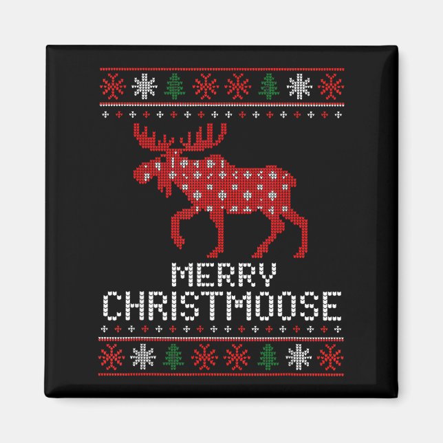 Merry Christmoose Funny Christmas Moose Sweater An Magnet (Front)