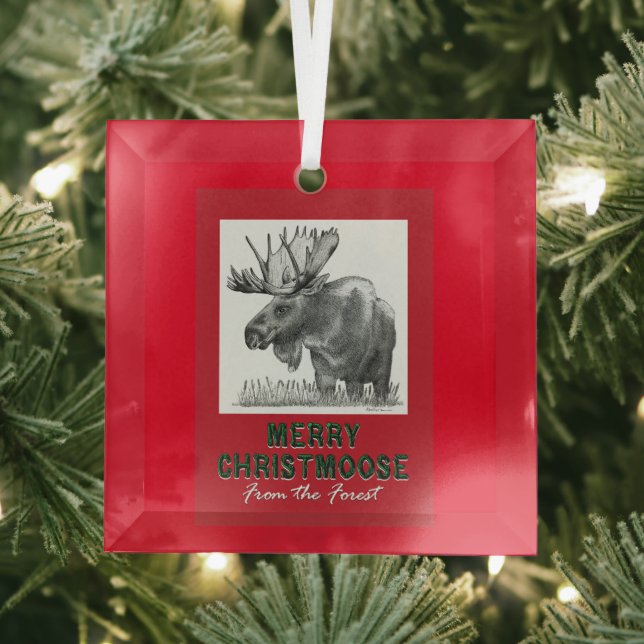 Merry Christmoose Glass Tree Decoration (Insitu)