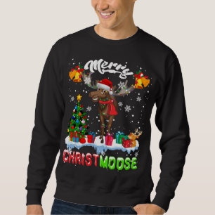 Merry Christmoose Merry Christmas Xmas Lights Sant Sweatshirt