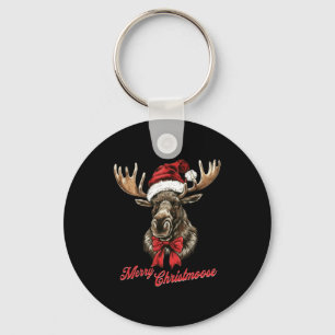 Merry Christmoose Santa Hat Christmas Holiday Moos Key Ring
