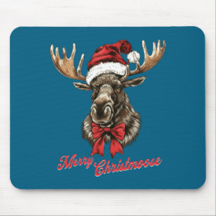 Merry Christmoose Santa Hat Christmas Holiday Moos Mouse Pad