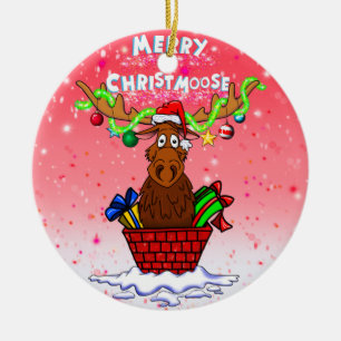 “Merry Christmoose” Santa Moose Christmas Orna Ceramic Ornament