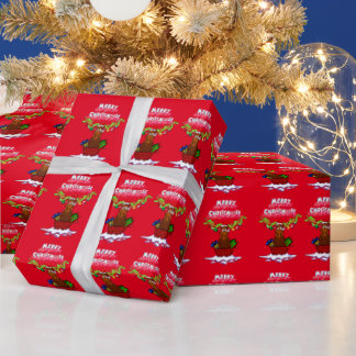 “Merry Christmoose” Santa Moose Wrapping Paper