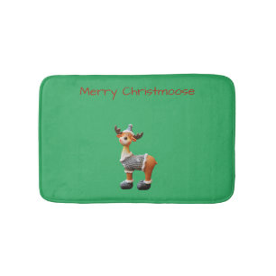 Merry Christmoose wearing a hat   Bath Mat