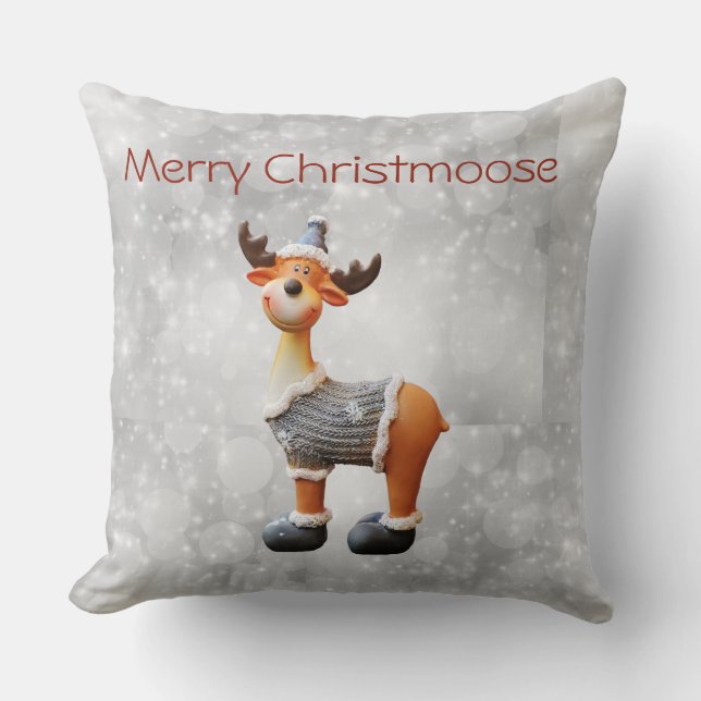 Merry Christmoose wearing a hat Cushion (Front)