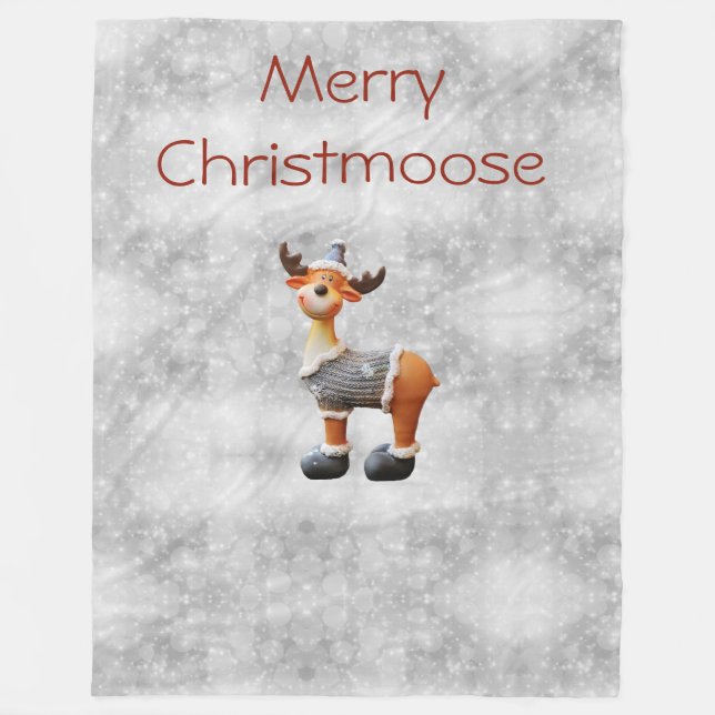 Merry Christmoose wearing a hat Fleece Blanket (Front)
