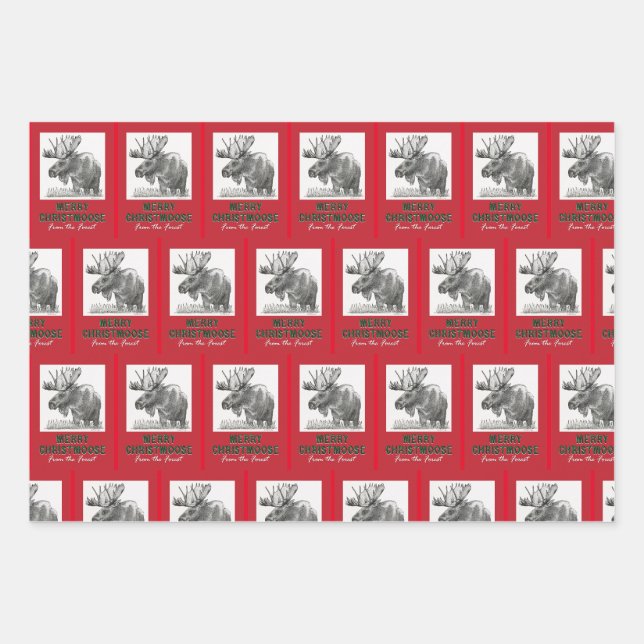 Merry Christmoose Wrapping Paper Sheet (Front)