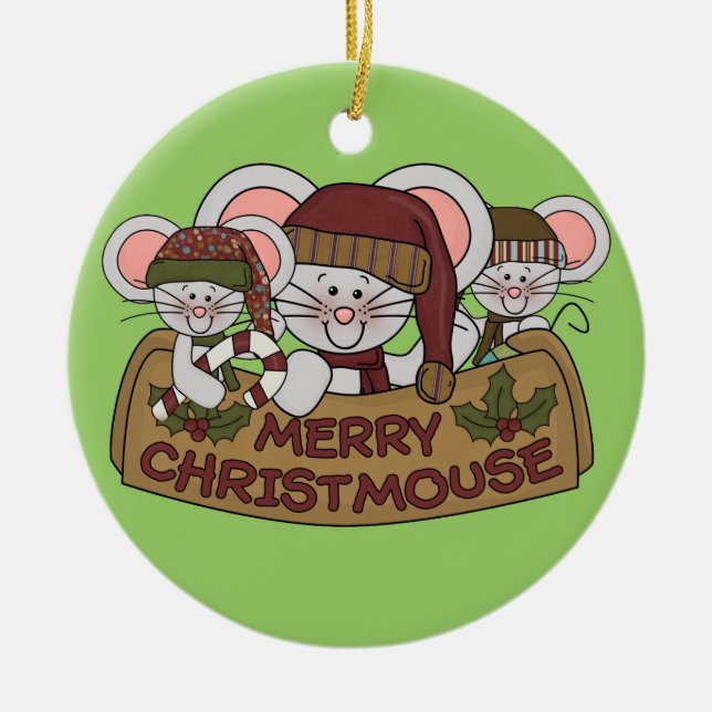 Merry Christmouse Ceramic Ornament (Front)