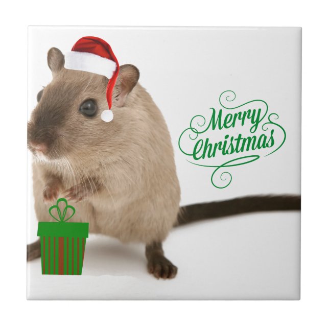 Merry Christmouse Ceramic Tile (Front)