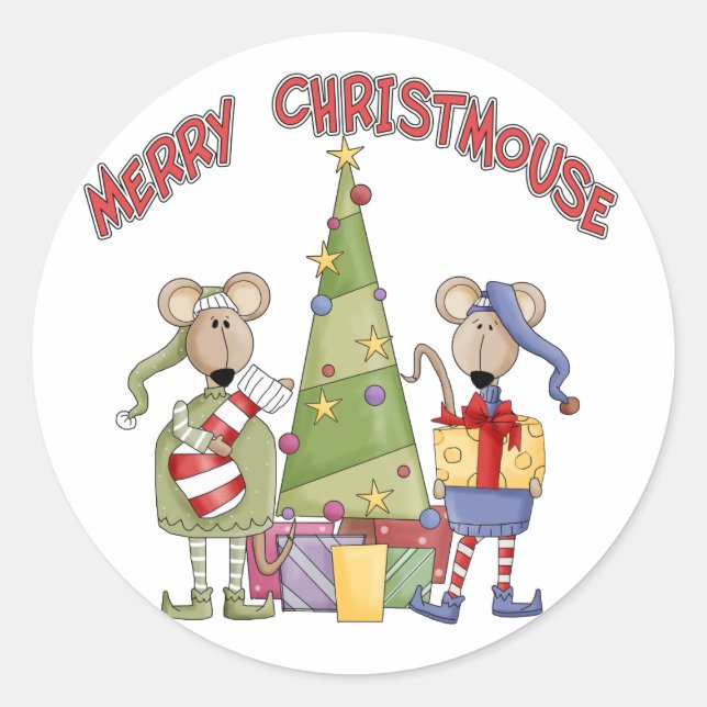 Merry Christmouse Classic Round Sticker (Front)