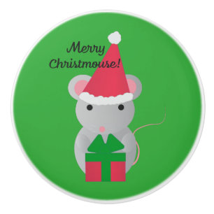 Merry Christmouse Cute Christmas Mouse Ceramic Knob
