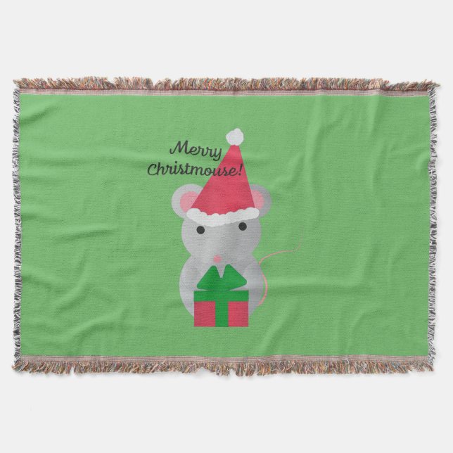 Merry Christmouse Cute Christmas Mouse Throw Blanket (Front)