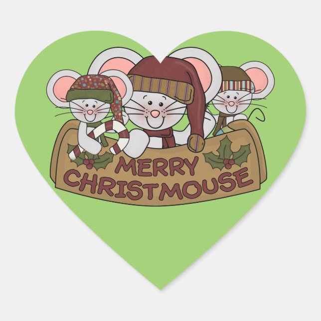 Merry Christmouse Heart Sticker (Front)