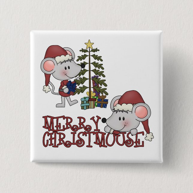 Merry Christmouse With Tree 15 Cm Square Badge (Front)