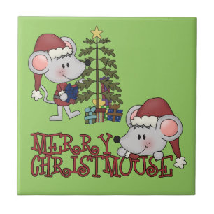 Merry Christmouse With Tree Ceramic Tile