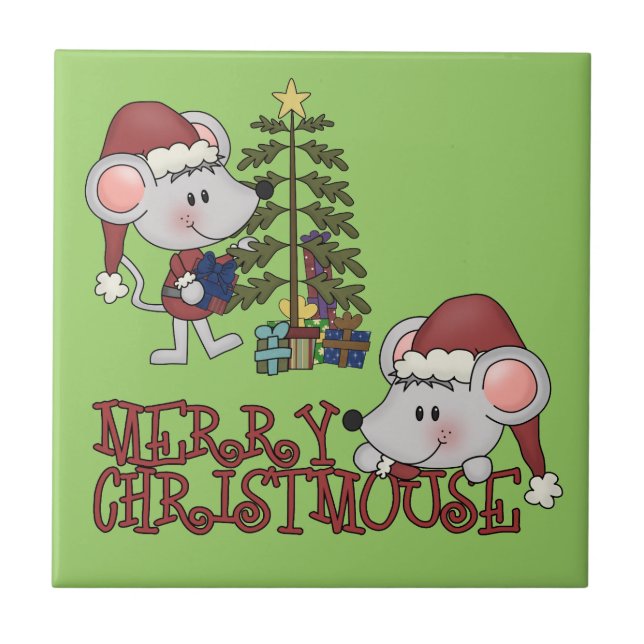 Merry Christmouse With Tree Ceramic Tile (Front)