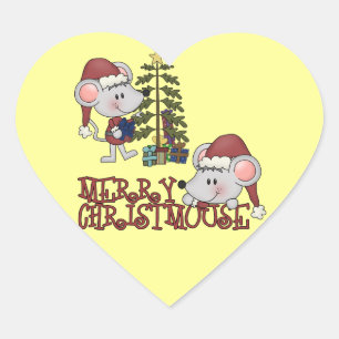 Merry Christmouse With Tree Heart Sticker