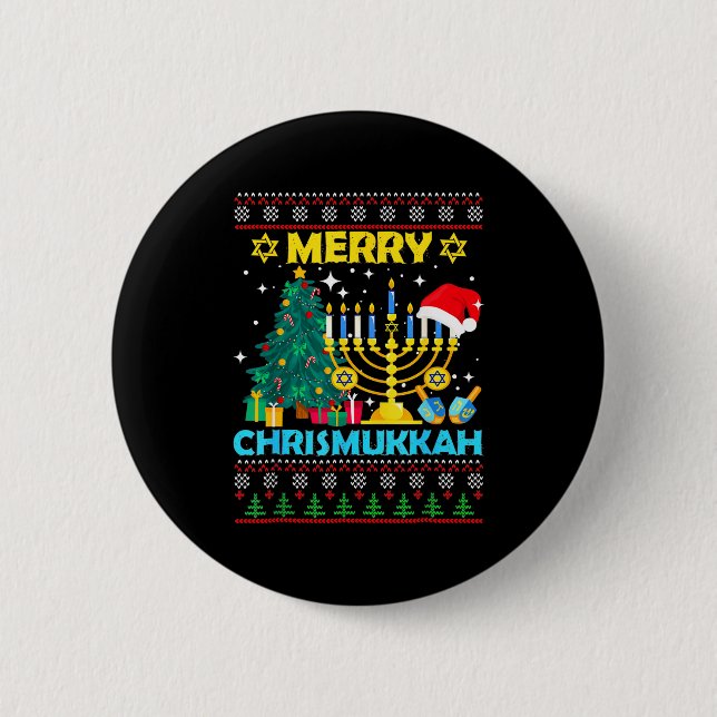 Merry Christmukkah Hanukkah Christmas Tree Xmas Fa 6 Cm Round Badge (Front)