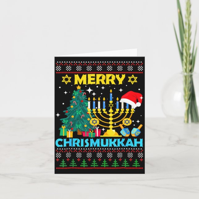 Merry Christmukkah Hanukkah Christmas Tree Xmas Fa Card (Front)