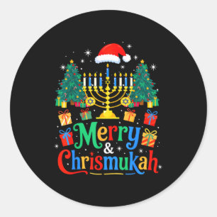 Merry Christmukkah Hanukkah Christmas Tree Xmas Fa Classic Round Sticker
