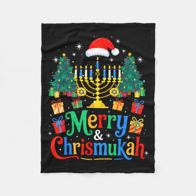 Merry Christmukkah Hanukkah Christmas Tree Xmas Fa Fleece Blanket (Front)