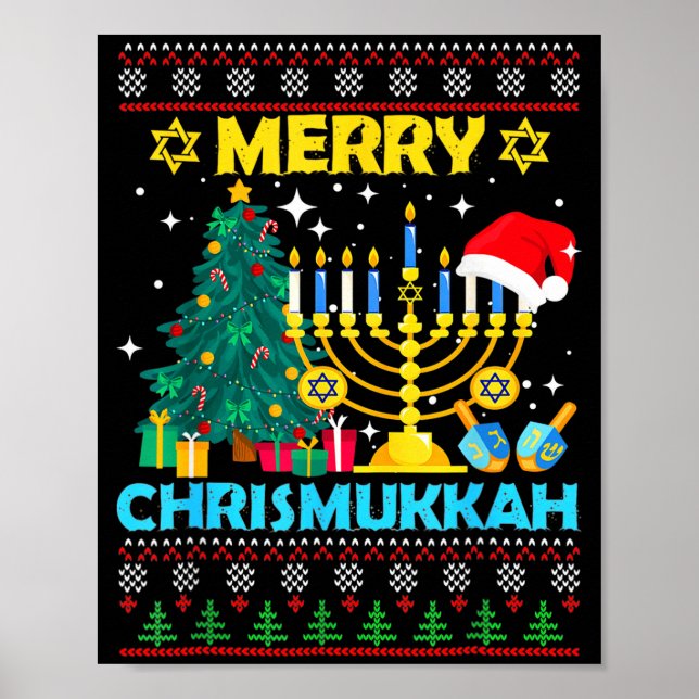 Merry Christmukkah Hanukkah Christmas Tree Xmas Fa Poster (Front)